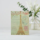 インスパイアヴィンテージのパリエッフェル塔のバラのフランス語 ポストカード (スタンド正面)