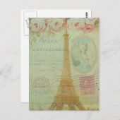 インスパイアヴィンテージのパリエッフェル塔のバラのフランス語 ポストカード (正面/裏面)