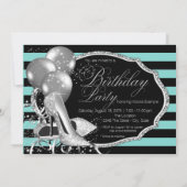 インスパイアード ブラック ティール ブルー 誕生日パーティー 招待状 (裏面)