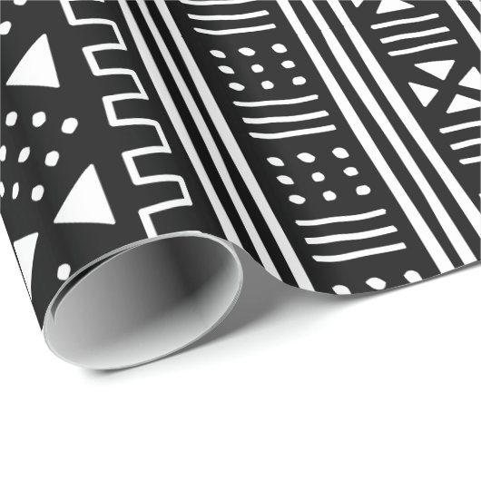 インスパイア白人のアフリカ人MudClothの黒 ラッピングペーパー (ロールコーナー)