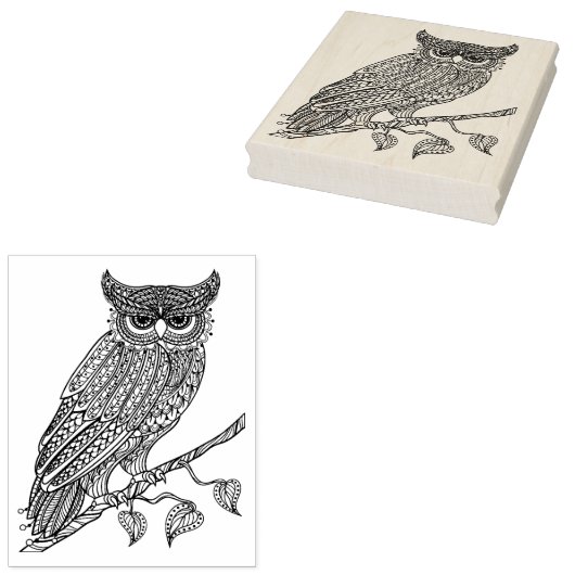 インスパイア魔法フクロウが枝に座る ラバースタンプ (押印)