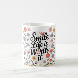 インスピレーショナル コーヒーマグ "Smile life is worth it" コーヒーマグカップ