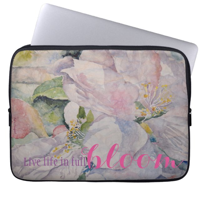 インスピレーションの引用文の花の水彩画の芸術 ラップトップスリーブ (正面)