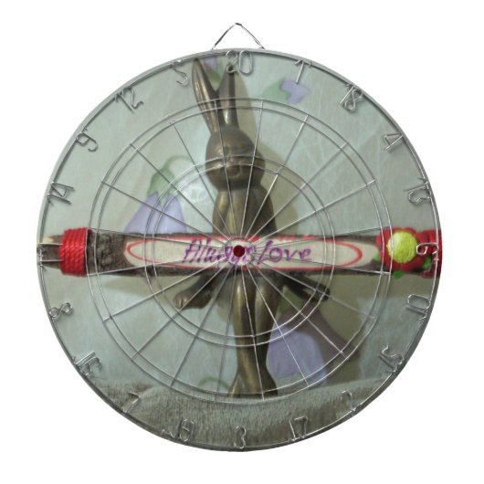 インスピレーションを与えるウサギ：愛のサインアートプリント ダーツボード (正面)