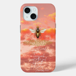 インスピレーションを与える宗教的な夕焼けの空の女王蜂ゴールド iPhone 15ケース