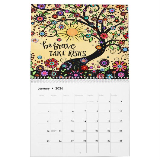 インスピレーションカラフル引用文アートワークのインスピレーション カレンダー (1月 2026)