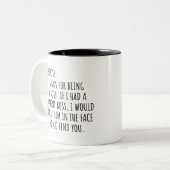 インスピレーション親愛感謝していボスおもしろい ツートーンマグカップ (正面左)