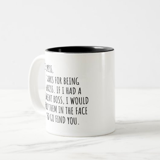 インスピレーション親愛感謝していボスおもしろい ツートーンマグカップ (正面左)