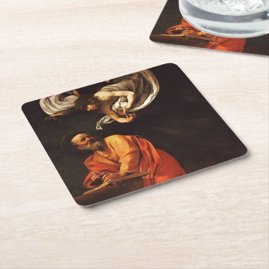 インスピレーション・サン絵を描タイ・マタイ・カラヴァッジョ スクエアペーパーコースター (アングル)
