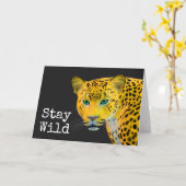 インスピレーション レオパード ステイ ワイルド ブラック カード (黄色い花)