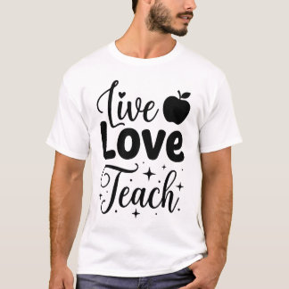 インスピレーション Live Love Teach アップル タイポグラフィー 紅茶 Tシャツ