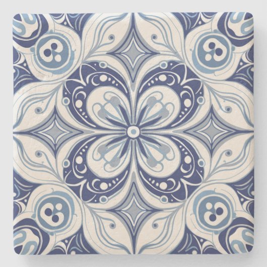 インスピレーショ地中海のンブルー開花幾何学模様 ストーンコースター (正面)