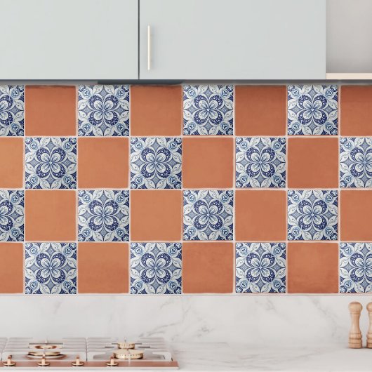 インスピレーショ地中海のンブルー開花幾何学模様 タイル