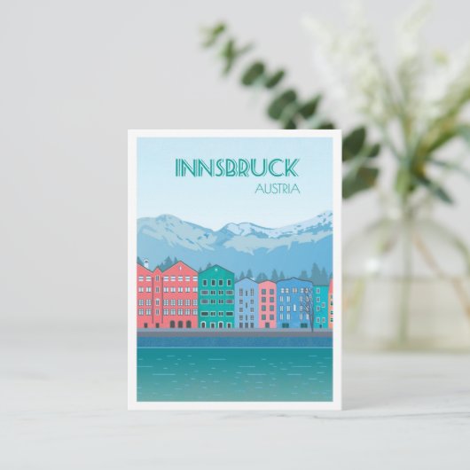 インスブルックオーストリアアートヴィンテージトラベルイラストレーション ポストカード (スタンド正面)