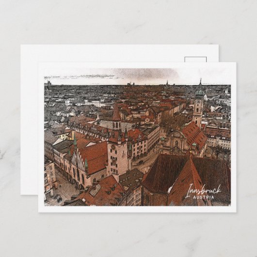 インスブルックオーストリア美しい色鉛筆の風景 ポストカード (正面/裏面)