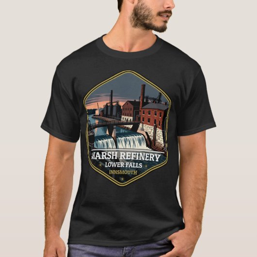 インスマスのマーシュ精製所下流瀑布 ビンテージ トラベル Tシャツ (正面)
