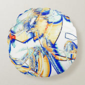 インスリップまたは滑ることクノno，オレンジ色，シアン色の青い染み ラウンドクッション (正面)