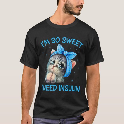 インスリン糖尿病の認識度猫が欲しい Tシャツ (正面)