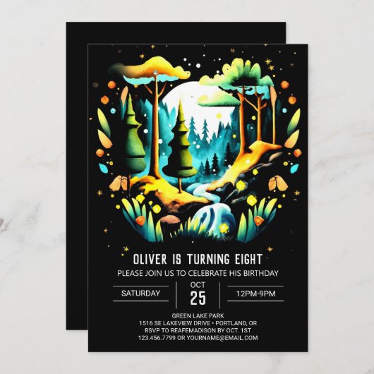 インズモダン・ザ・ウッズ子供の誕生日 招待状 (正面/裏面)