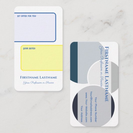 インタラクティブな個人的なオファーとお客様のメモ 名刺 (正面/裏面)