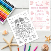 インタラクティブマーメイドカラーリングおもしろいクリエイティブ誕生日 招待状