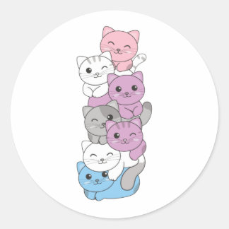 インタージェンダー国旗の猫プライドLgbtqかわいい猫クラシック ラウンドシール