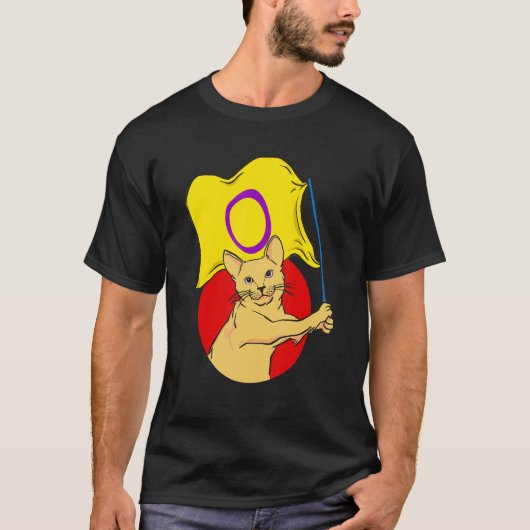 インターセクシャル フラグ 猫 ノンバイナリー ジェンダー Tシャツ (正面)