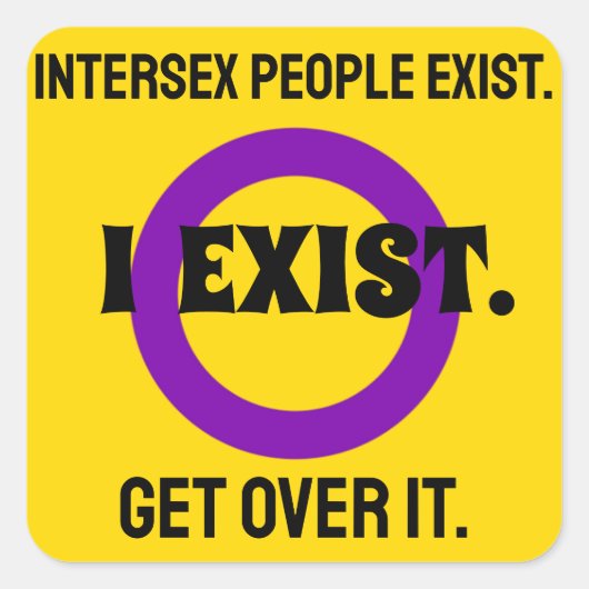 インターセックスフラッグの印象的なメッセージ黄色と紫 スクエアシール (正面)