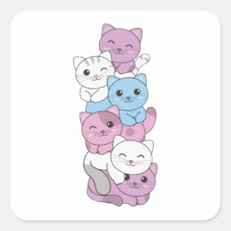インターセックスフラッグ猫プライドLgbtqかわいい猫スクエアスティック スクエアシール