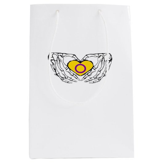 インターセックスプライドスケルトンハロウィーンゴシックハートクラス ミディアムペーパーバッグ (正面)