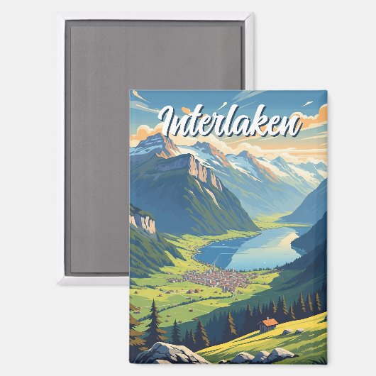 インターラーケンスイス旅行ヴィンテージ マグネット (正面/裏面)