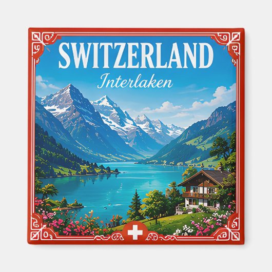 🏔️ インターラーケン スイス アルプスの休暇の思い出 マグネット (正面)
