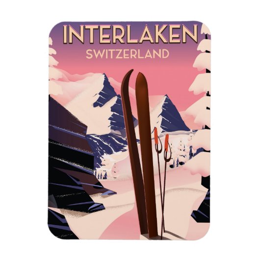 インターレイクスイススキー旅行ポスター。 マグネット (縦)