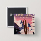 インターレイクスイススキー旅行ポスター。 缶バッジ (正面&裏面)