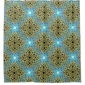 インターレースビクトリアンゴールデントリムアクア背景 シャワーカーテン (正面)