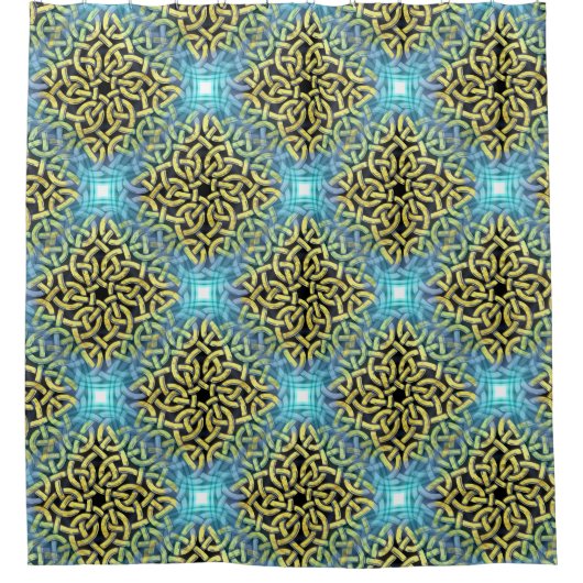 インターレースビクトリアンゴールデントリムアクア背景 シャワーカーテン (正面)