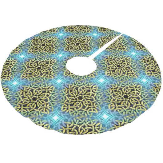 インターレースビクトリアンゴールデントリムアクア背景 ブラッシュドポリエステルツリースカート (アングル)