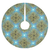 インターレースビクトリアンゴールデントリムアクア背景 ブラッシュドポリエステルツリースカート (正面)