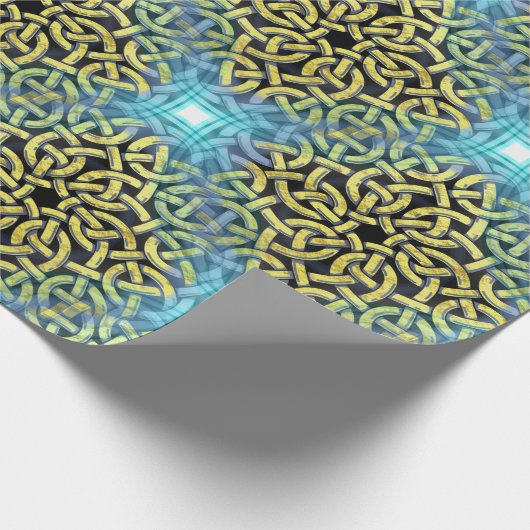 インターレースビクトリアンゴールデントリムアクア背景 ラッピングペーパー (角)