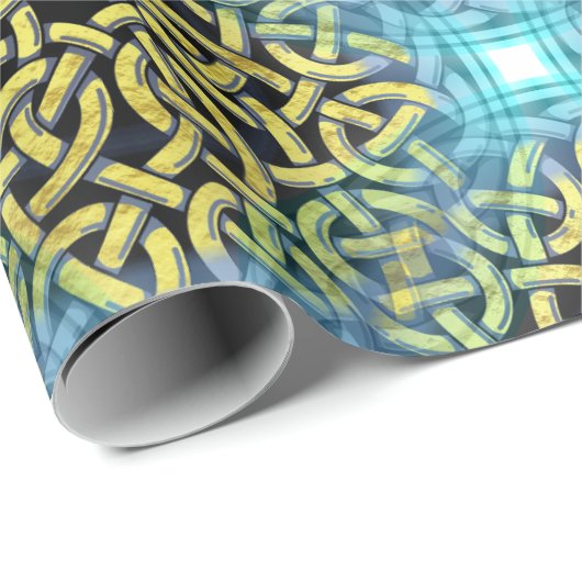 インターレースビクトリアンゴールデントリムアクア背景 ラッピングペーパー (ロールコーナー)