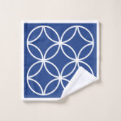 インターロックされた円花びらダイヤモンド青と白 バスタオルセット (ウォッシュタオル)