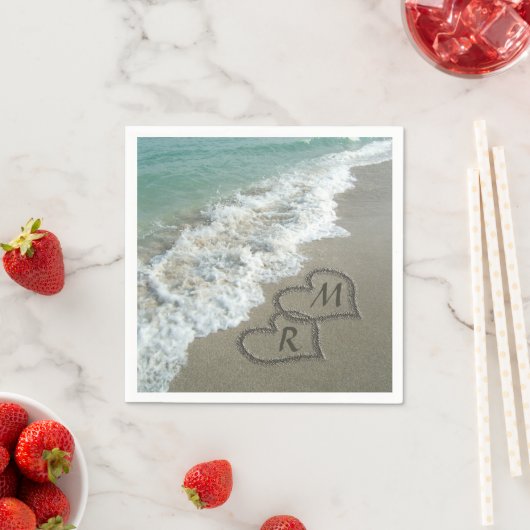 インターロックハートオンビーチ砂 スタンダードカクテルナプキン (インサイチュ)