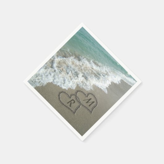 インターロックハートオンビーチ砂 スタンダードカクテルナプキン (角)