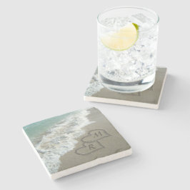 インターロックハートオンビーチ砂 ストーンコースター