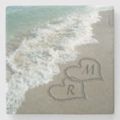 インターロックハートオンビーチ砂 ストーンコースター (正面)