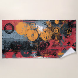 インダストリアルギアコラージュアーバングランジアートワーク ビーチタオル