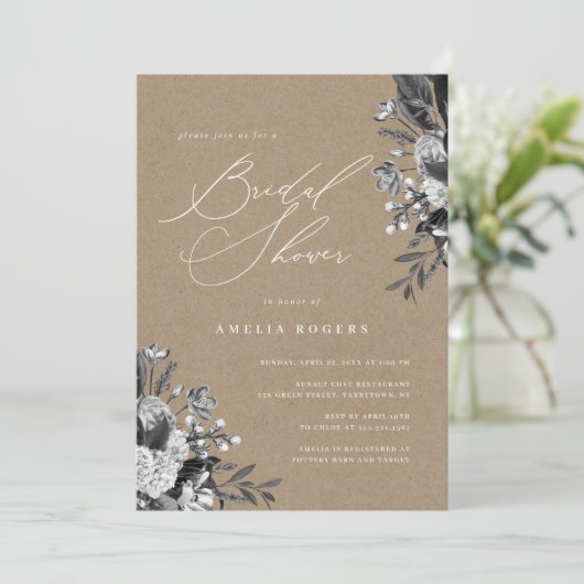 インダストリアルシック素朴フローラクラフトブライダルシャワー 招待状 (スタンド正面)