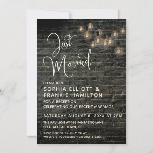 インダストリアルレンガラウンドエジソンライト - 結婚しました 招待状 (正面)