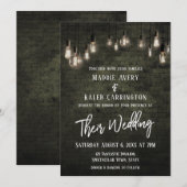 インダストリアル ブリック エジソン ライト タイポグラフィー ウェディング 招待状 (正面/裏面)