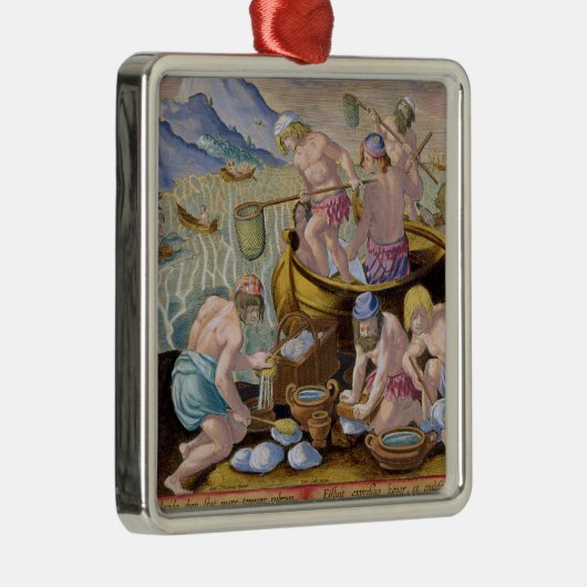 インダス川の巨大なハマグリのために採取している先住民は地図をつくります メタルオーナメント (右)